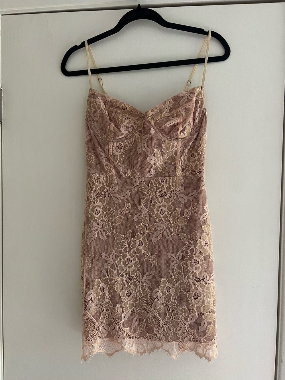 For Love and Lemons Bumble Bustier Lace Mini Dress Rose Gold XS